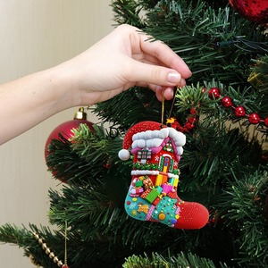 Noël 2D Acrylique Mini Bas De Noël Stocks Rustiques Décorations Suspendus Petits Stocks Décor pour Ornement D'arbre De Noël - Product Image 5