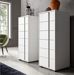 <span class=keywords><strong>Commode</strong></span> blanche moderne pour chambre à coucher, design haut avec 4 tiroirs, idéale pour salon et chambre. - Product Image 2