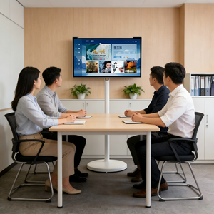 ทีวีเคลื่อนที่ขนาด <span class=keywords><strong>32</strong></span> นิ้ว จอแสดงผลอัจฉริยะแบบพกพา พร้อมขาตั้งปรับระดับความสูงได้ รองรับการเชื่อมต่อไร้สาย สำหรับห้องนอนและสำนักงาน - Product Image 1