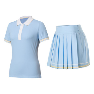Ensemble élégant pour femmes, haut polo et jupe plissée, 2 pièces, couleur contrastée, respirant et doux, ensemble de jupe pour pickleball, badminton, tennis - Product Image 4