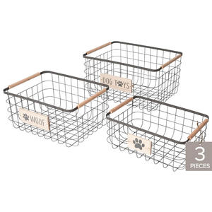 Paniers de rangement de jouets pour chiens en métal en forme de cercle avec poignée en <span class=keywords><strong>bois</strong></span> pour animaux de compagnie - Product Image 1