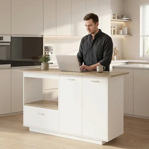 Isla de Cocina de Diseño Versátil con Armario y Lámparas Ajustables, Mueble Buffet con Encimera - Product Image 5