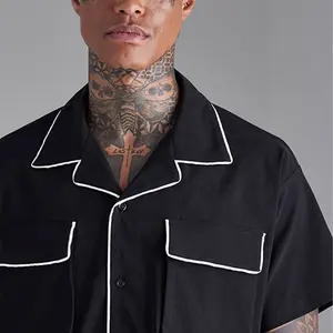 Custom Black Designer Shirts For Men Short Sleeve Button Up Shirt Men