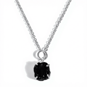Collier pendentif en argent sterling 925 avec obsidienne noire brute, pierre naturelle facettée en forme de goutte avec fermoir en T, minimaliste pour femmes - Product Image 3