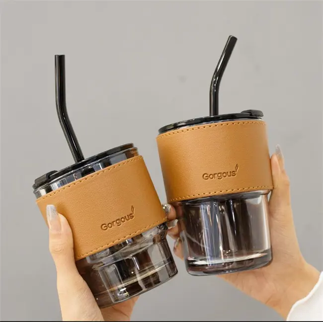 Factory Wholesale Creative Eco friendly Straw Cup With Lid Portable Glass Coffee Mug
