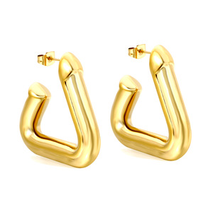 ต่างหูห่วงทรงเรขาคณิต สีทอง รูปตัวยู โลหะผสมสังกะสี แฟชั่นสำหรับงานปาร์ตี้ ต่างหูแบบหนีบสำหรับผู้หญิง - Product Image 3