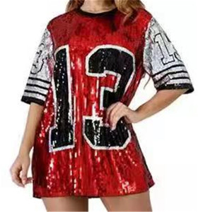 Robe de basket-ball personnalisée à sequins pour femme, tenue de supporter oversize pour le jour du match, avec impression de numéro, idéale pour les fêtes et les événements. - Product Image 1
