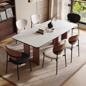 Juego de mesa y sillas de comedor de nogal, rectangular, estilo moderno minimalista para apartamentos pequeños - Product Image 2