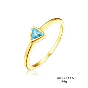 Grace Arrow Gold Plated Genuine Aquamarine Sterling Silver Birth Stone Rings