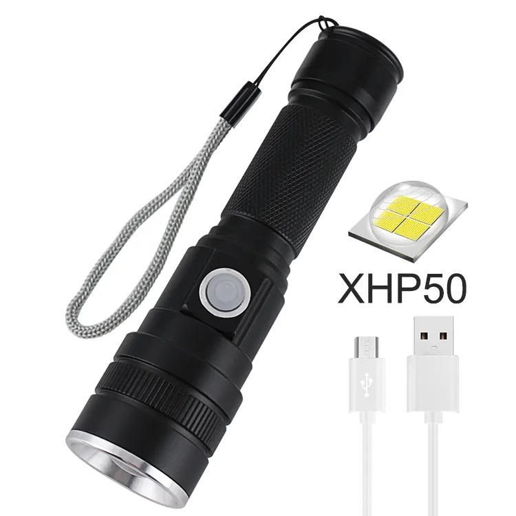 High power LED flashlight telescopic focusing power display long beam range USB charging indicator waterproof torch