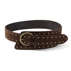 Ceintures en cuir synthétique pour femmes avec rivets pour manteaux et robes, <span class=keywords><strong>ceinture</strong></span> large pour femmes, <span class=keywords><strong>ceinture</strong></span> en daim cloutée avec boucle en laiton antique - Product Image 5