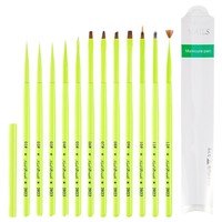 Ensemble de pinceaux à ongles en nylon doux non pelucheux, manche vert néon, pour peinture, liner et détails, pour salon de manucure