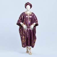 Ensemble de bijoux et foulard assorti Bogolan ADI à motifs or et violet, robe kaftan modèle malien 11