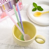 Ensemble de cuillères en verre colorées, quatre pièces, écologiques, résistantes à la chaleur, design floral, avec longues poignées, boîte cadeau rose, marque LONGXIN