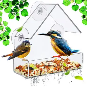 Ventouse transparente suspendue bourdonnement acrylique mangeoire pour oiseaux sauvages fenêtre extérieure mangeoire et abreuvoir pour oiseaux