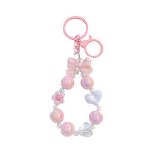 Creative Little Fresh Candy Color Plated Beaded Keychain Bow Heart Keychain Bag Small Pendant Beaded Keychain