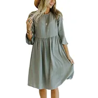 Хуэй Лин одежда заводского изготовления на заказ для женщин с расклешенными рукавами со сборками на талии, шорты из конопляной ткани с хлопком платье