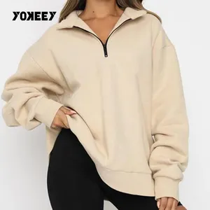 Sweatshirt Cotton Women Long sleeve Sweatshirt Custom Clothing Half Zipper Loose Hoodie Sweater