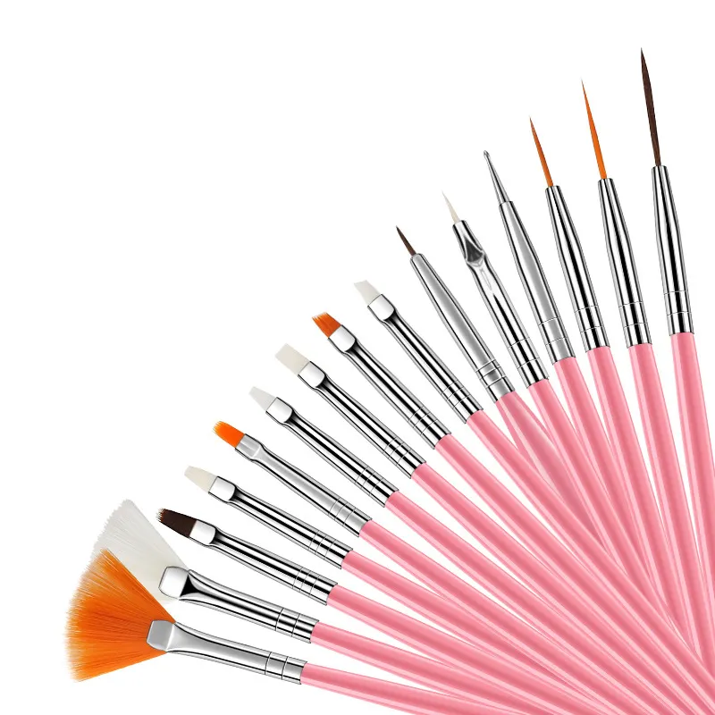 Bán Buôn Kolinsky Tóc Nail Brush Set 15 Cái Nail Art Brush Set Nhãn Hiệu Riêng Màu Hồng Kolinsky Acrylic Nail Brush