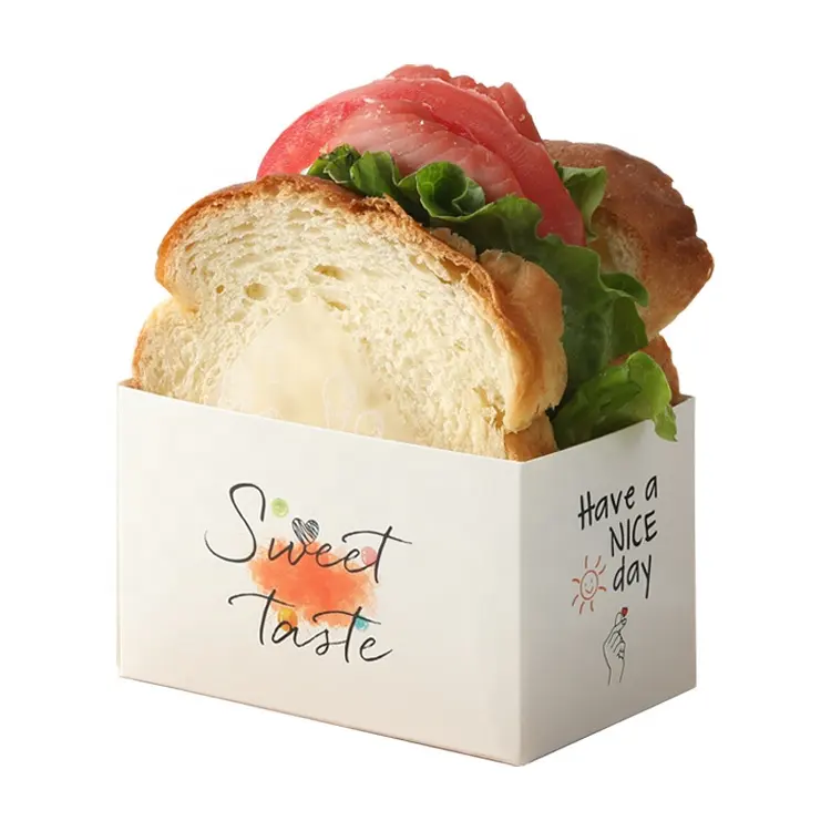 Boîte d'emballage pour sandwich de qualité alimentaire avec logo personnalisé Boîte de boulangerie pour petit-déjeuner pain pâtisserie porte-papier à emporter Boîte alimentaire pour hamburger