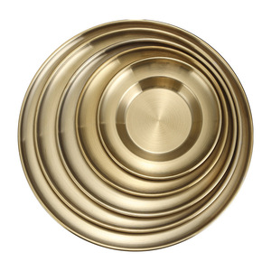 Korean Stainless Steel Round Plate Gold Silver Multiple Sizes Household Dishware Flat Shallow Plate For Food Serving - Product Image 5