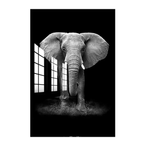 Image d'éléphant noir et blanc, <span class=keywords><strong>art</strong></span> déco, <span class=keywords><strong>peinture</strong></span> en porcelaine cristalline avec cadre en aluminium pour la décoration intérieure - Product Image 2