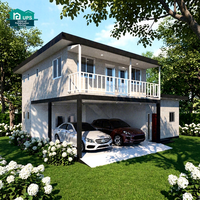 Villa modulaire moderne à toit plat à 2 étages, 3 chambres avec garage, espace de vie modulaire isolé, design luxueux pour la vie en villa modulaire
