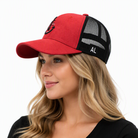 Op maat gemaakte borduurwerk handgestikte rode suède Oxford luipaard argyle/stippen fruit baseball cap 6 panel trucker cap
