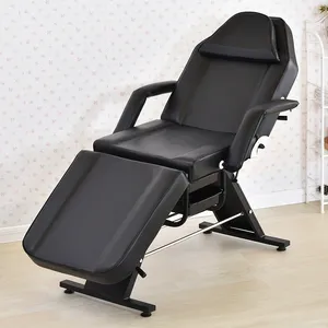Sillón de Masaje de Belleza Plegable de PU Negro y Blanco con Patas Ajustables, Silla de Barbero para Tatuajes, Terapia Facial y Pestañas, Económico - Product Image 2