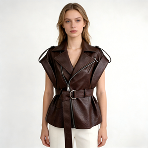 <span class=keywords><strong>Giacca</strong></span> Senza Maniche in <span class=keywords><strong>Ecopelle</strong></span> Marrone con Cintura, Colore e Taglia Personalizzabili, <span class=keywords><strong>Giacca</strong></span> in Pelle Antivento - Product Image 2