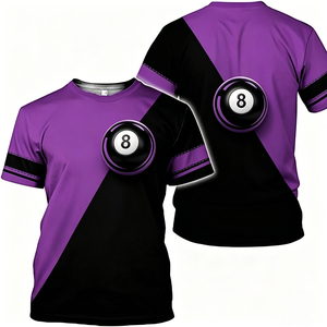 Camiseta Deportiva Casual de Manga Corta con Cuello Redondo y Diseño de Ondas Dinámicas en Bloques de Color Negro, Sublimación 3D de 9 Bolas para Hombre S.Q.F. - Product Image 4