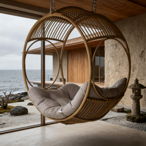 Moderno finitura naturale Eden <span class=keywords><strong>Rattan</strong></span> appeso altalena circolare forma di luna Hommock culla appeso cesto - Product Image 1