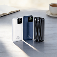 Batterie externe portable avec écran numérique, charge rapide PD 18W/20W, 10000 mAh, 4 câbles de charge intégrés, design avec cordon, cadeau