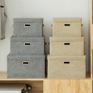 Cloth Wardrobe Storage Box With Lid Large Size Foldable Rectangle Beige And Gray Clothing Organizer - Product Image 1