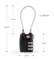 TSA-719 Serrure à combinaison à câble TSA de haute qualité en alliage de zinc à 3 chiffres pour bagages de voyage