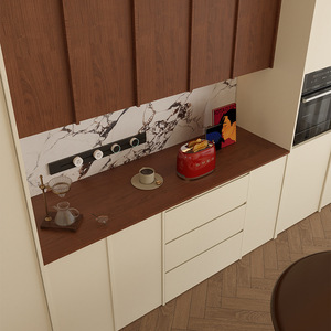 Aparador de Estilo Retro Cremoso Y1, Mueble Modular de Madera de Nogal para Sala de Estar, 900 mm de Altura, 5 Compartimentos, Almacenamiento de Pie - Product Image 4