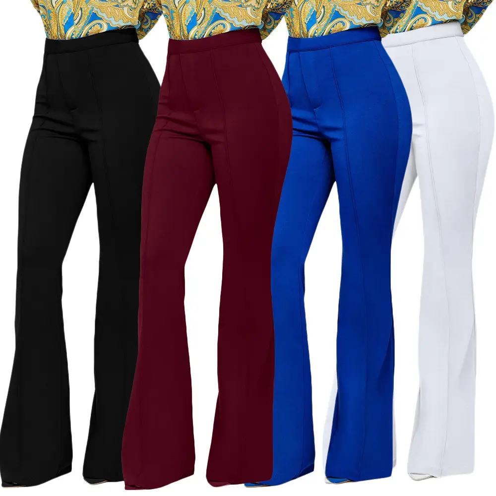 2023 Factory Wholesale Fashion High Waist Solid Color Office Ladies Casual Trousers Casual Women Wide Leg Flare Long Pants