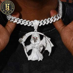 Colgante de Dios Muerto Alado <span class=keywords><strong>Arrogante</strong></span>, Estilo Punk Urbano, Joyería Masculina de Moda, Latón Chapado en Oro con Diamantes de Circonita Cúbica AAAAA, Iced Out - Product Image 1