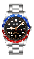 Montre mécanique GMT pour homme de style plongée, en acier inoxydable, avec cristal saphir, aiguilles résistantes à l'eau 200m, mouvement japonais NH34