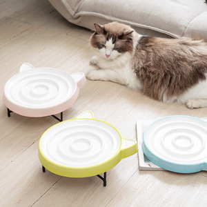 Cuenco de alimentación lenta para gatos, diseño simple y redondeado de cerámica, alimentador antiasfixia para mascotas - Product Image 3