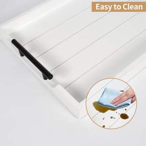 Grand plateau ottoman pour salon - Plateau <span class=keywords><strong>de</strong></span> service en bois avec poignées (2 ensembles) - 4 sous-verres inclus, blanc - Product Image 2