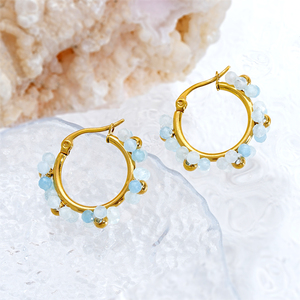 Gold Plated Hoop <b>Earrings</b> With <b>Garnet</b> Flower Design Women's Romantic Party Jewelry - Product Image 6