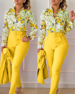 Ensemble de vêtements pour femmes King Mcgreen Star, pantalon imprimé, haut à manches longues, pantalon uni avec ceinture, printemps automne, nouveau ensemble 2 pièces - Product Image 5