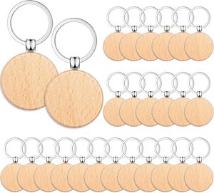 Unfinished Round Wooden Keychains for DIY Crafts Blank Accessory Key Rings