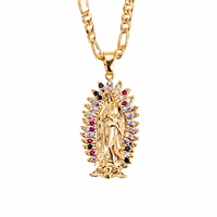 Collier Pendentif Vierge de Guadalupe Doré Scintillant et Éblouissant, Émail Incrusté Motif Rayons de Soleil, Bijou Tendance pour Femme, Idéal Cadeau