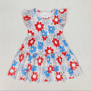 Vestidos hasta la rodilla para niñas hermanas con estampado de estrellas del 4 de julio - Product Image 4