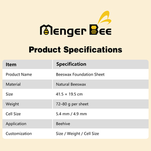 แผ่นรังผึ้งธรรมชาติ MengerBee สำหรับขายส่งใหม่ - ผลิตจากโรงงานโดยตรง ขนาด/น้ำหนักตามสั่ง ขนาดรังผึ้ง 5.4 มม. สีเหลือง สำหรับสหรัฐอเมริกาและสหภาพยุโรป - Product Image 3
