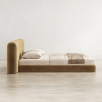 Lit plateforme double en mousse compressée, rembourré en velours, style minimaliste nordique, pour la maison et l'ameublement commercial