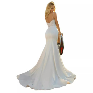 White Satin Mermaid Wedding Dress Sweetheart Neckline With Train Simple Style For Travel Photography - Product Image 5