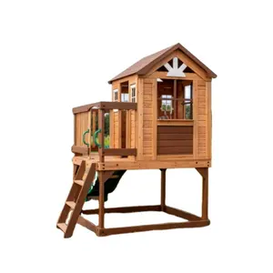 Customized Wholesale Garden Home Yard Backyard Children Outdoor Playground Play House Kids Build Wooden Playhouse with Slide